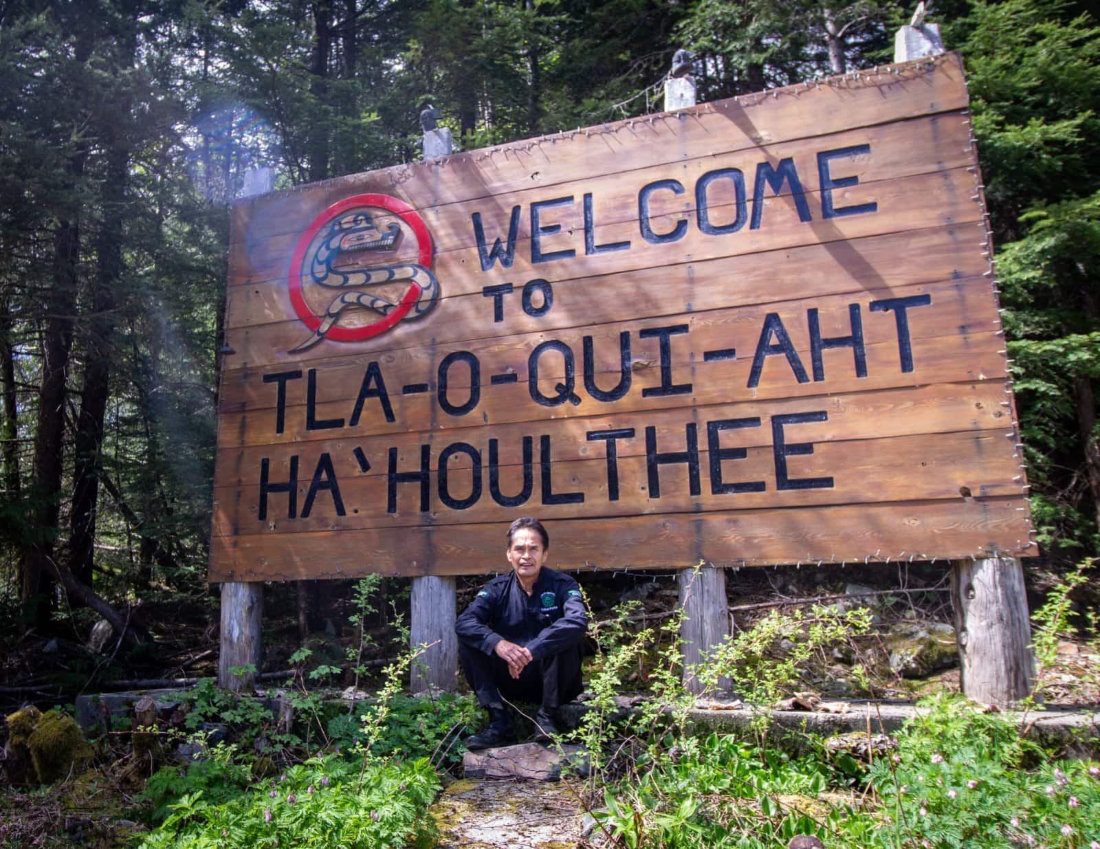 Tla-o-qui-aht master carver Joe Martin told the story of when Nuu-chah-nulth people five generations back quarantined in a cave in a river valley in their territory, to survive the smallpox pandemic of the time. Photo by Emilee Gilpin