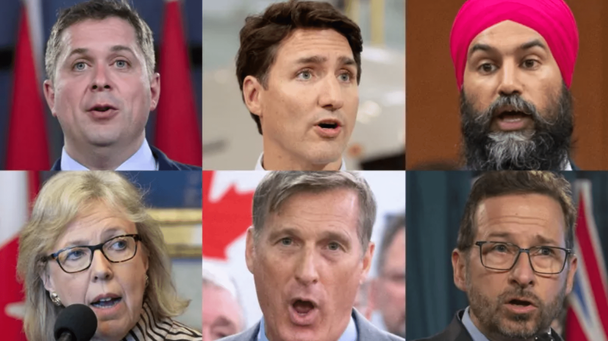 Photo Credit: CBC News, October 7, 2019. Top row, from left: Conservative Party Leader Andrew Scheer, Liberal Party Leader Justin Trudeau, NDP Leader Jagmeet Singh. Bottom row, from left: Green Party Leader Elizabeth May, People's Party of Canada Le…